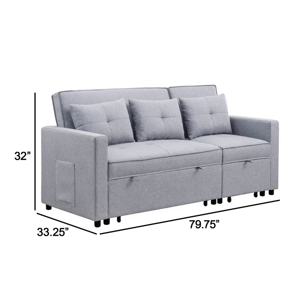 Benjara Convertible Sleeper Sofa, 80 in, Light Gray and Black - BM286632