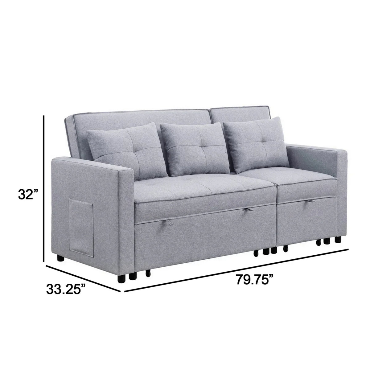 Benjara Convertible Sleeper Sofa, 80 in, Light Gray and Black - BM286632