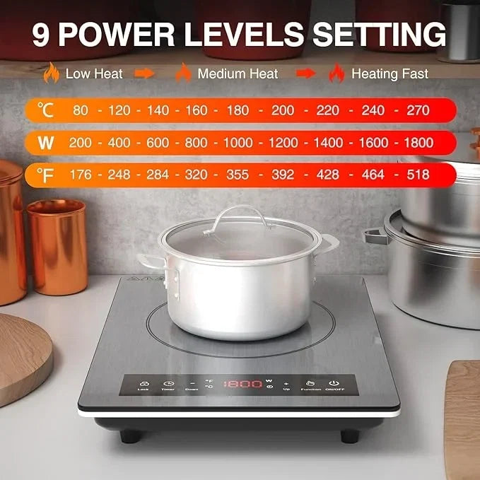 Portable Induction Cooktop, Single Burner, 1800W, Sensor Touch Control