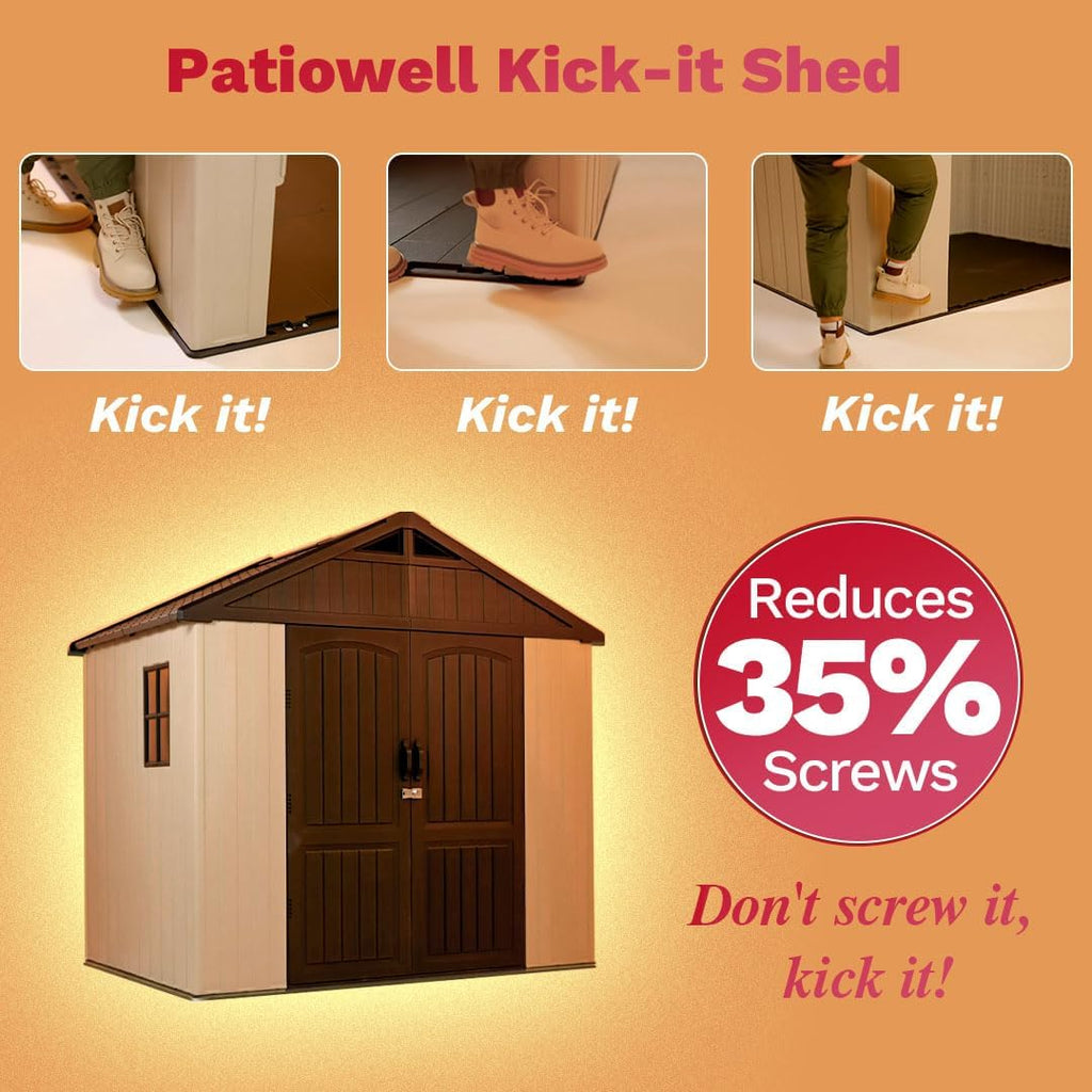 Patiowell Plastic Outdoor Storage Shed With Floor, Window And Lockable Door, 8 x 6 FT, Beige - Kick-it Shed