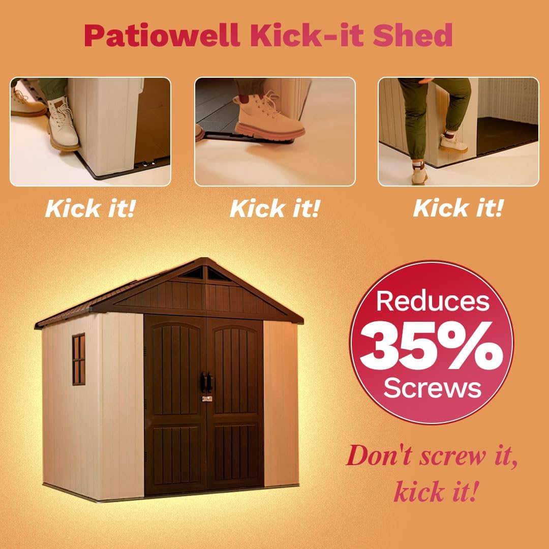 Patiowell Plastic Outdoor Storage Shed With Floor, Window And Lockable Door, 8 x 6 FT, Beige - Kick-it Shed