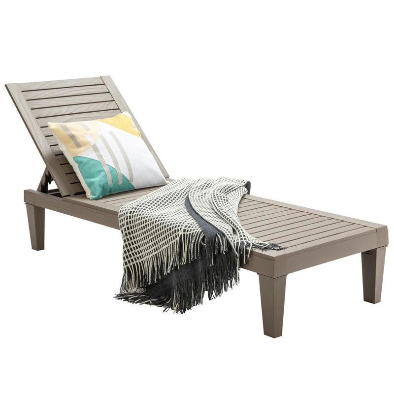 Outdoor Patio Chaise Lounge Chair Recliner - Adjustable 5 Positions, Wood Texture Design