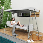 TQKVIPI 4 Person Outdoor Porch Swing Bed With Adjustable Backrest Canopy - 800 lbs Capacity