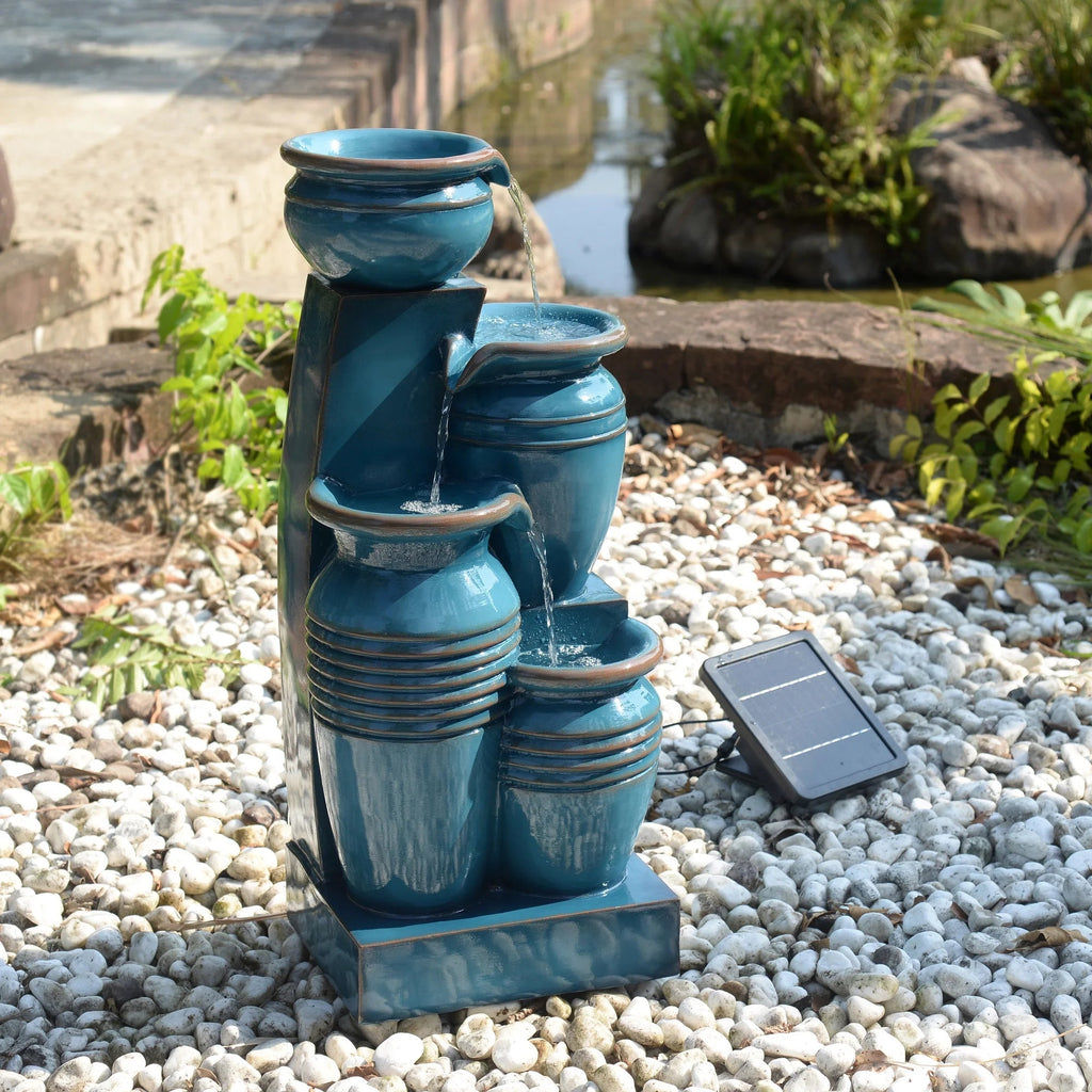 Teamson Home 28.74 in Solar 4-Tier Cascading Bowl Water Fountain With LED Lights - Navy