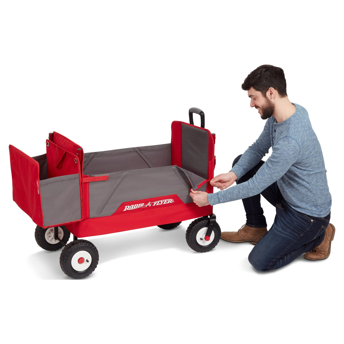 Radio Flyer 3-in-1 All-Terrain EZ Fold Wagon With Canopy, Red And Gray, Air Tires