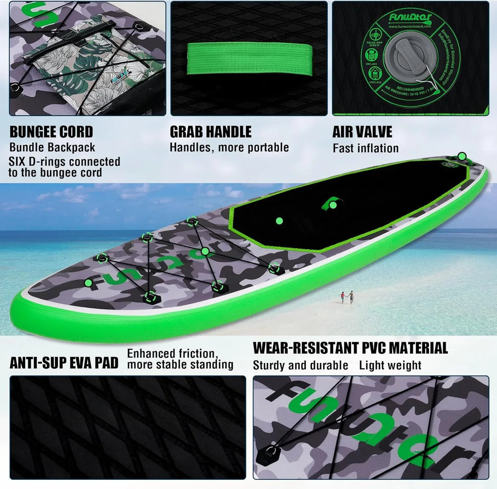 FunWater Inflatable Stand Up Paddle Board, 11 ft x 32 in x 6 in - SUP Paddle Accessories