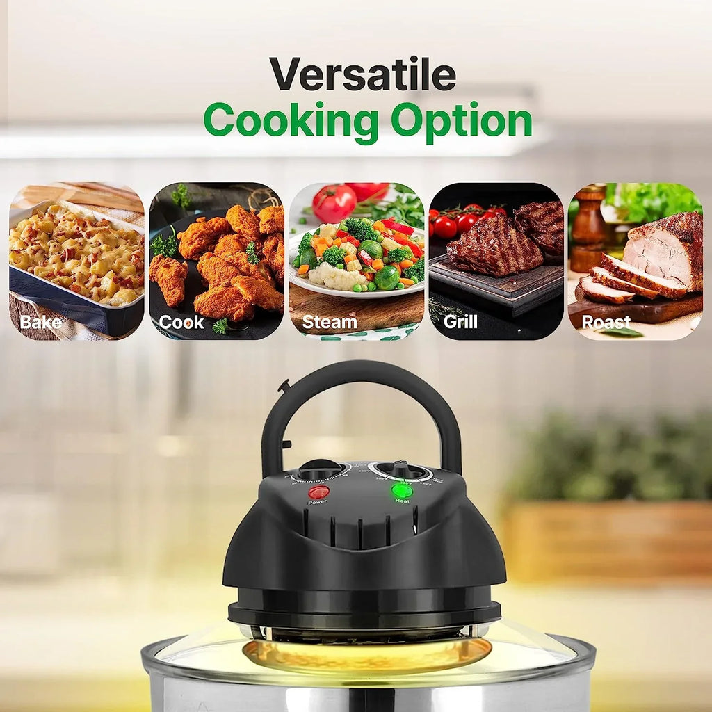 18 Quart Convection Countertop Air Fryer With Glass Bowl, Broil Rack And Toasting Rack