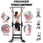 PROHIKER Power Tower Dip Station With Backrest And Resistance Band, Black