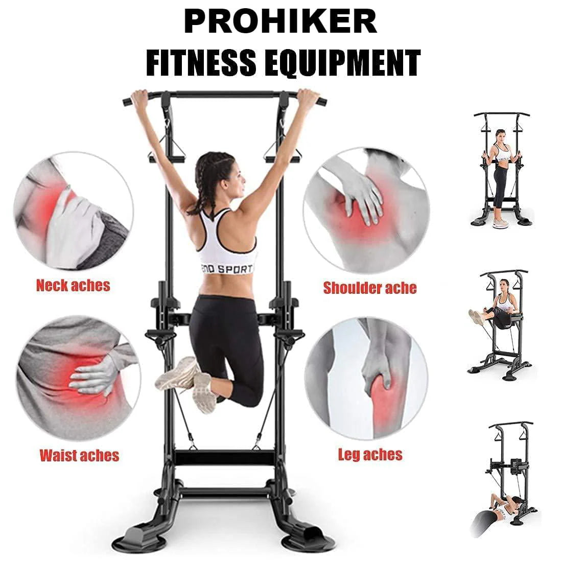 PROHIKER Power Tower Dip Station With Backrest And Resistance Band, Black