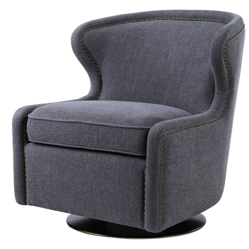Bailey Street Home Swivel Chair, 32 inch, Dark Charcoal Gray/Antique Brass Finish - 208-Bel-4190615