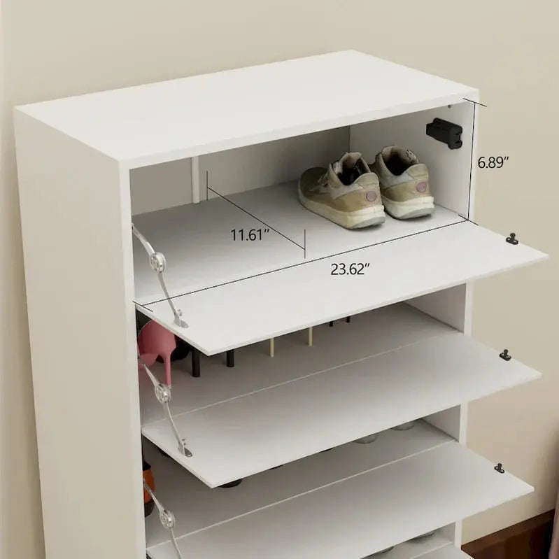 Flip-Door Mirror Shoe Cabinet 6-Tier Organizer With Metal Legs And Touch-Sensitive Drawers