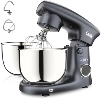 Camic Stand Mixer, 4.2QT + 5.3QT Stainless Steel Bowls, 10 Speeds - Grey