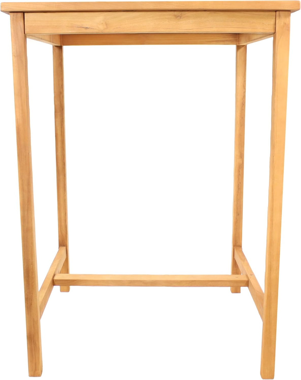 Sunnydaze Solid Teak Wood Square Patio Bar Table, 31.5in W x 31.5in D x 43.5in H