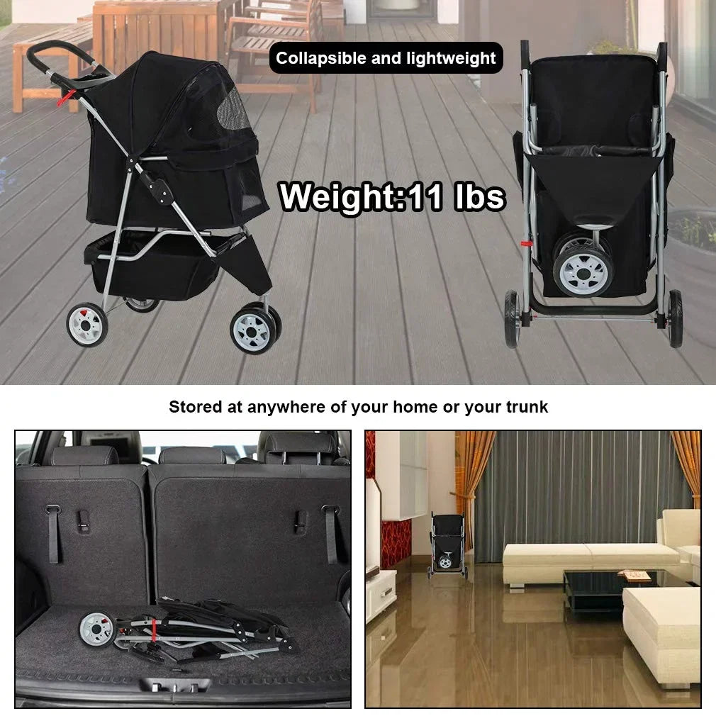 Bestpet Pet Stroller, 3 Wheels Travel Folding Carrier - T13