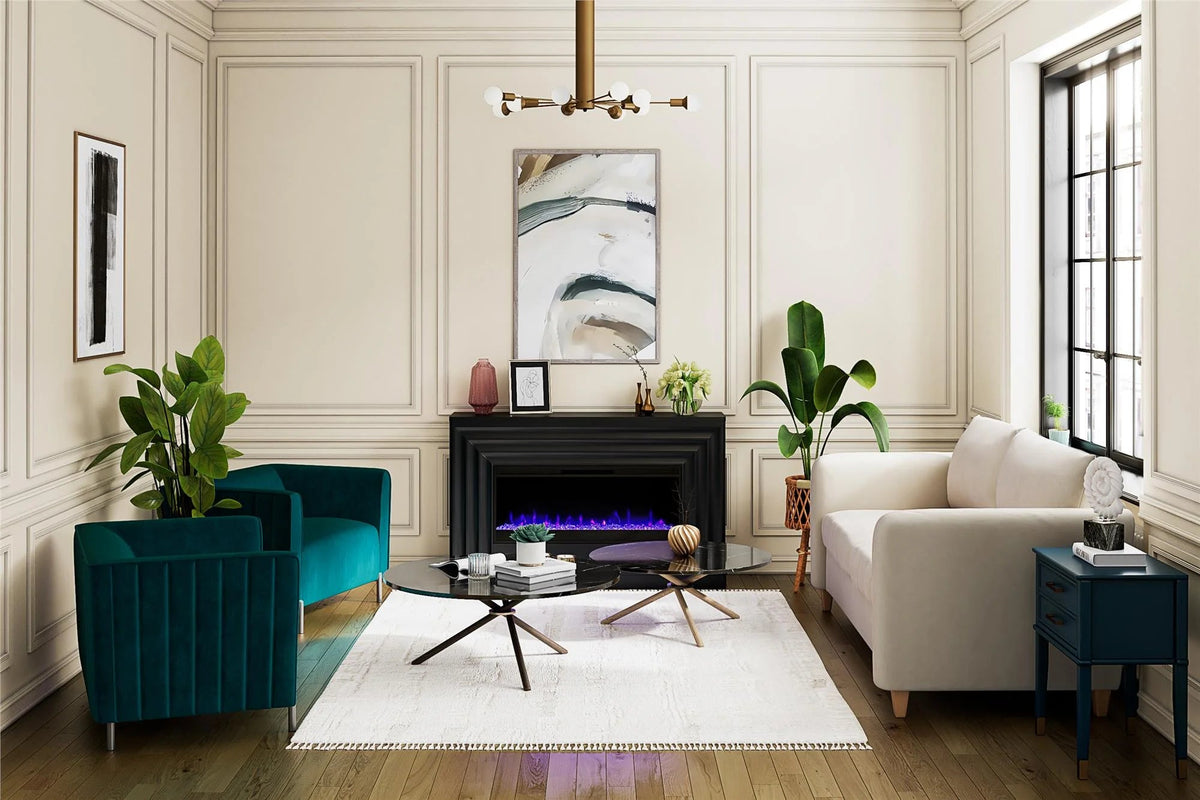 CosmoLiving by Cosmopolitan Electric Fireplace Mantel TV Stand, Black, 65 in, 42 in Insert - Rene
