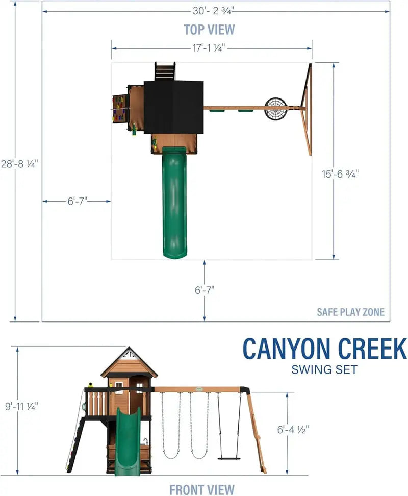 Canyon Creek Cedar Swing Set With 8-Foot Wave Slide - 183 x 188 x 119 Inches