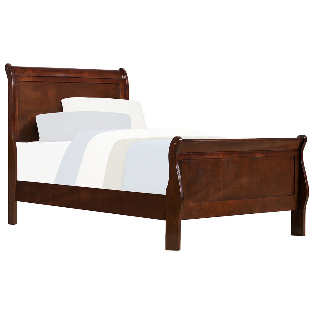 Homiyad Twin Size Sleigh Bed Brown Cherry Finish - Louis Philipe