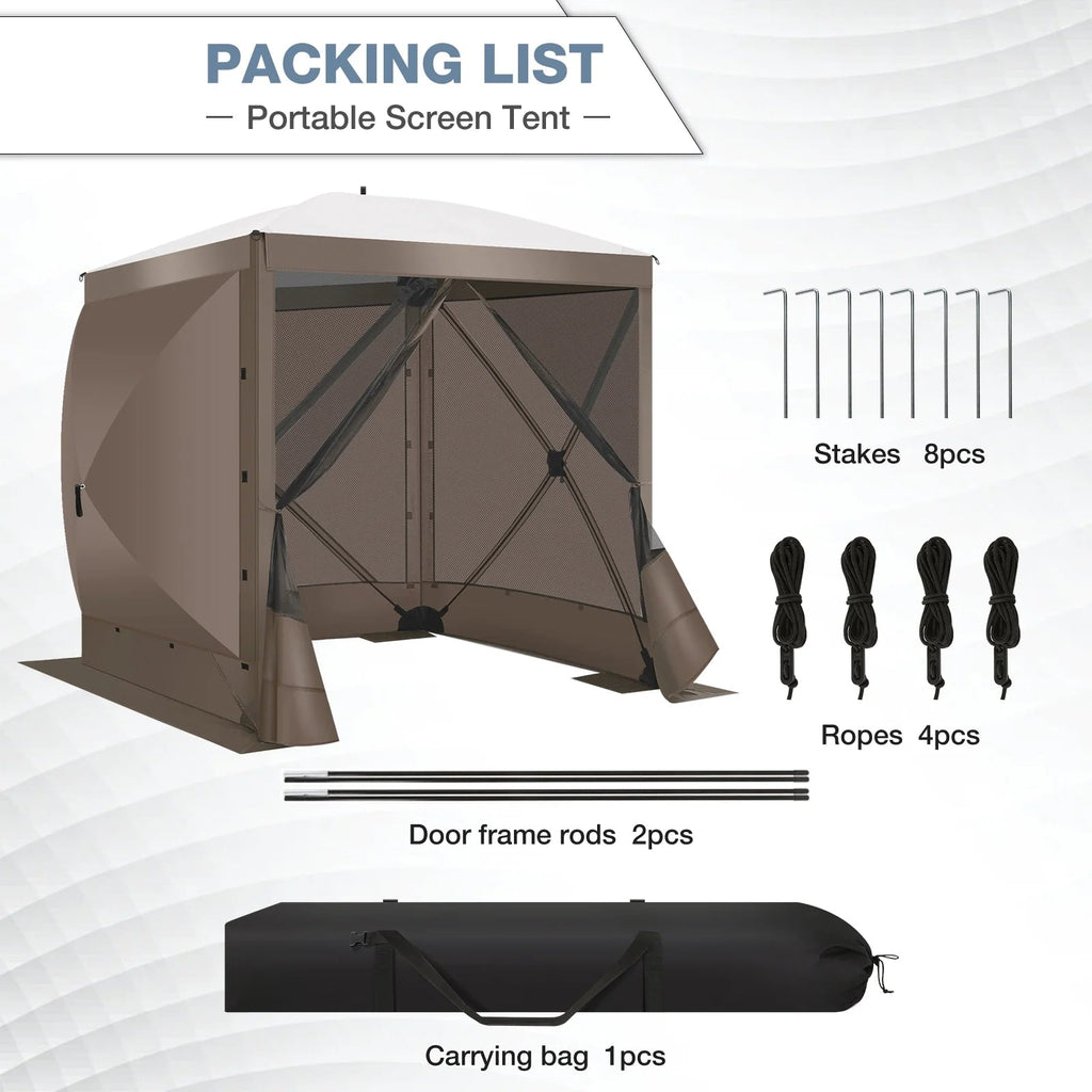 Hoteel Outdoor Pop-Up Gazebo Screen House 6x6ft With 4 Sidewalls And Mosquito Netting - Brown