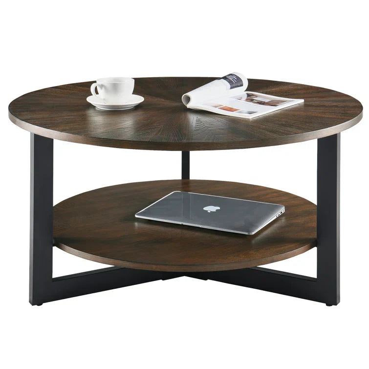 Round Coffee Table With Storage Shelf - 33.5 in
