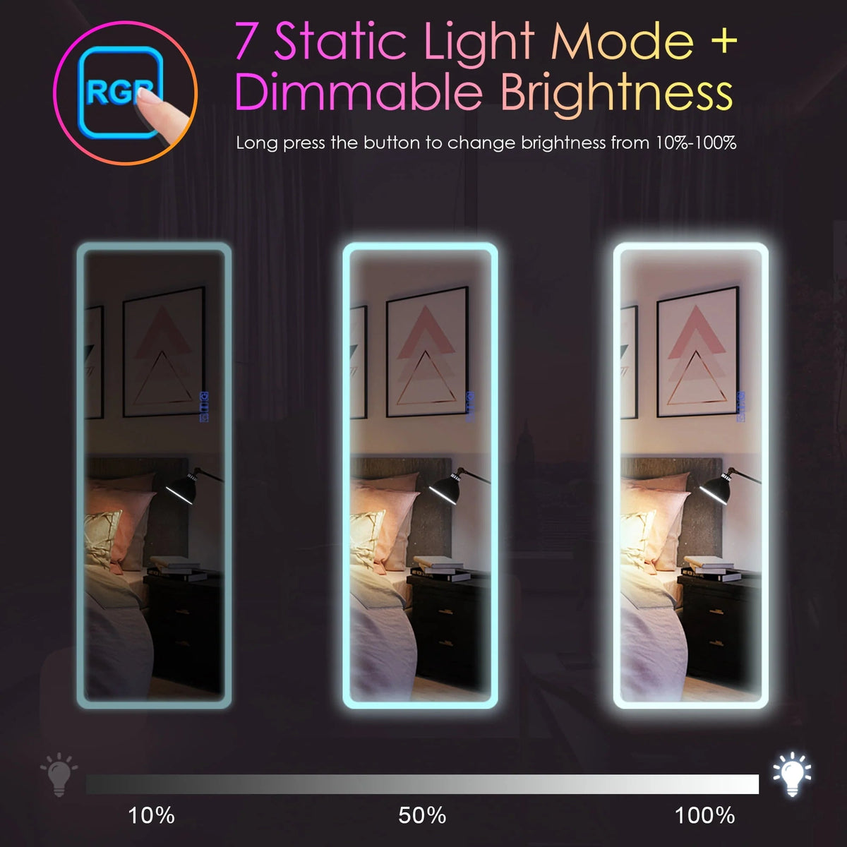 LVSOMT Full Length Mirror With Lights, 47 x 16 in, RGB Color Changing, 14 LED