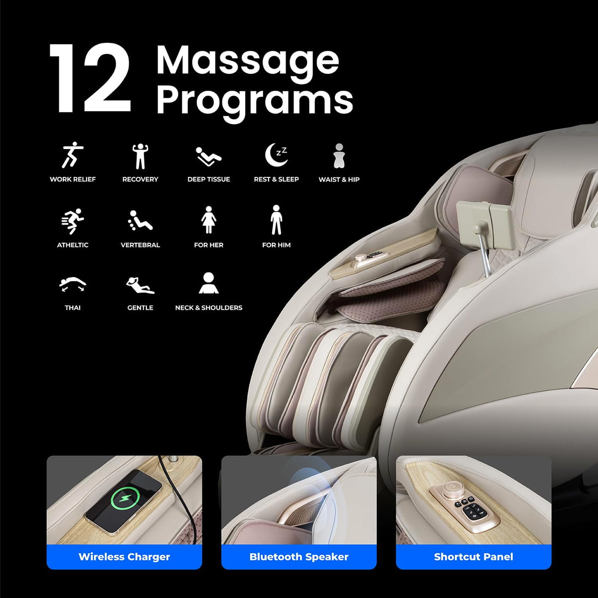 Titan Full Body Massage Chair With 4D Massage Roller, SL Track, 3 Stage Zero Gravity Reclining, Black - Pro 4D Endor