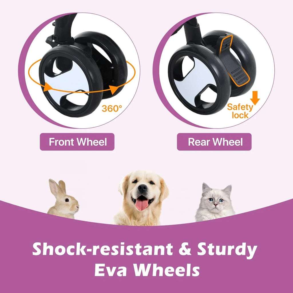 NiamVelo 3-in-1 Detachable Pet Stroller With 4 Wheels, Purple