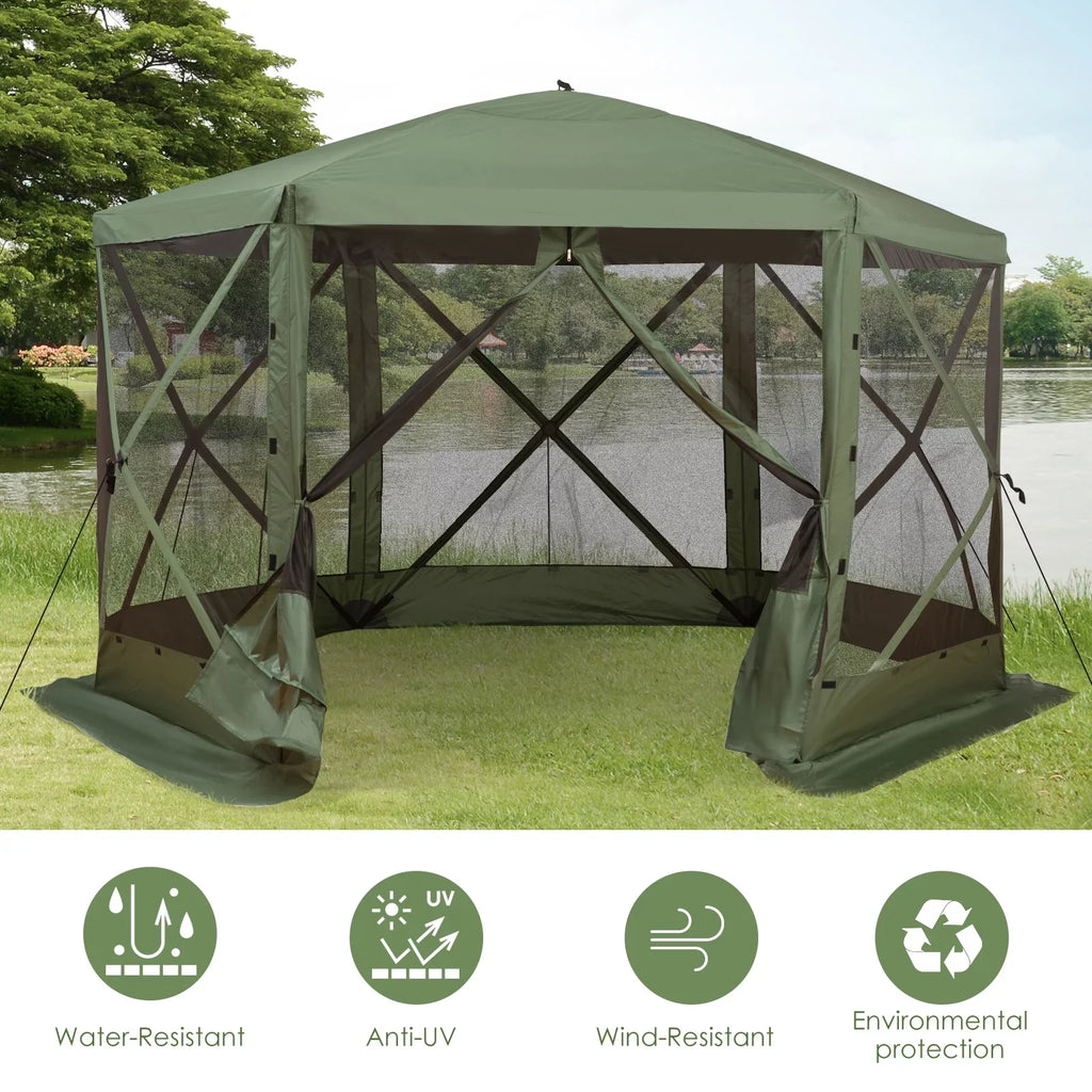 Outsunny 12' X 12' Hexagon Pop Up Screen House With Mesh Netting Walls And Carry Bag