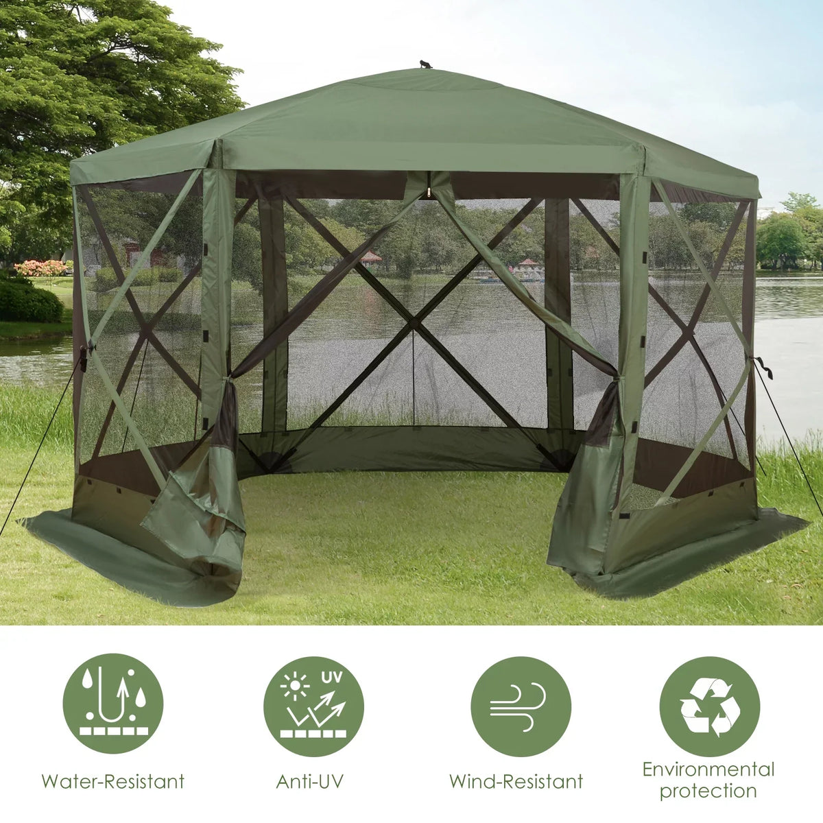 Outsunny 12' X 12' Hexagon Pop Up Screen House With Mesh Netting Walls And Carry Bag