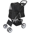 HomGarden 4 Wheel Foldable Pet Stroller Carrier Cart With Storage Basket And Cup Holder - Black