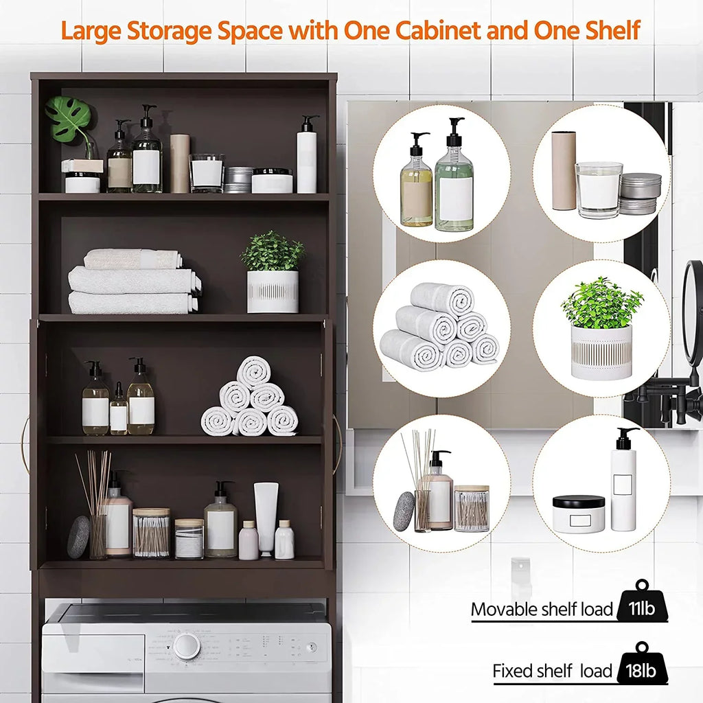 Over-the-Toilet Storage Cabinet With Adjustable Shelves And Double Doors, 77 in H, Espresso
