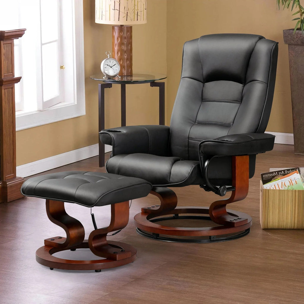 AVAWING Faux Leather Swivel Massage Recliner Chair With Ottoman - Black