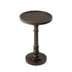 Pedestal End Table With Round Tray Top And Distressed Finish