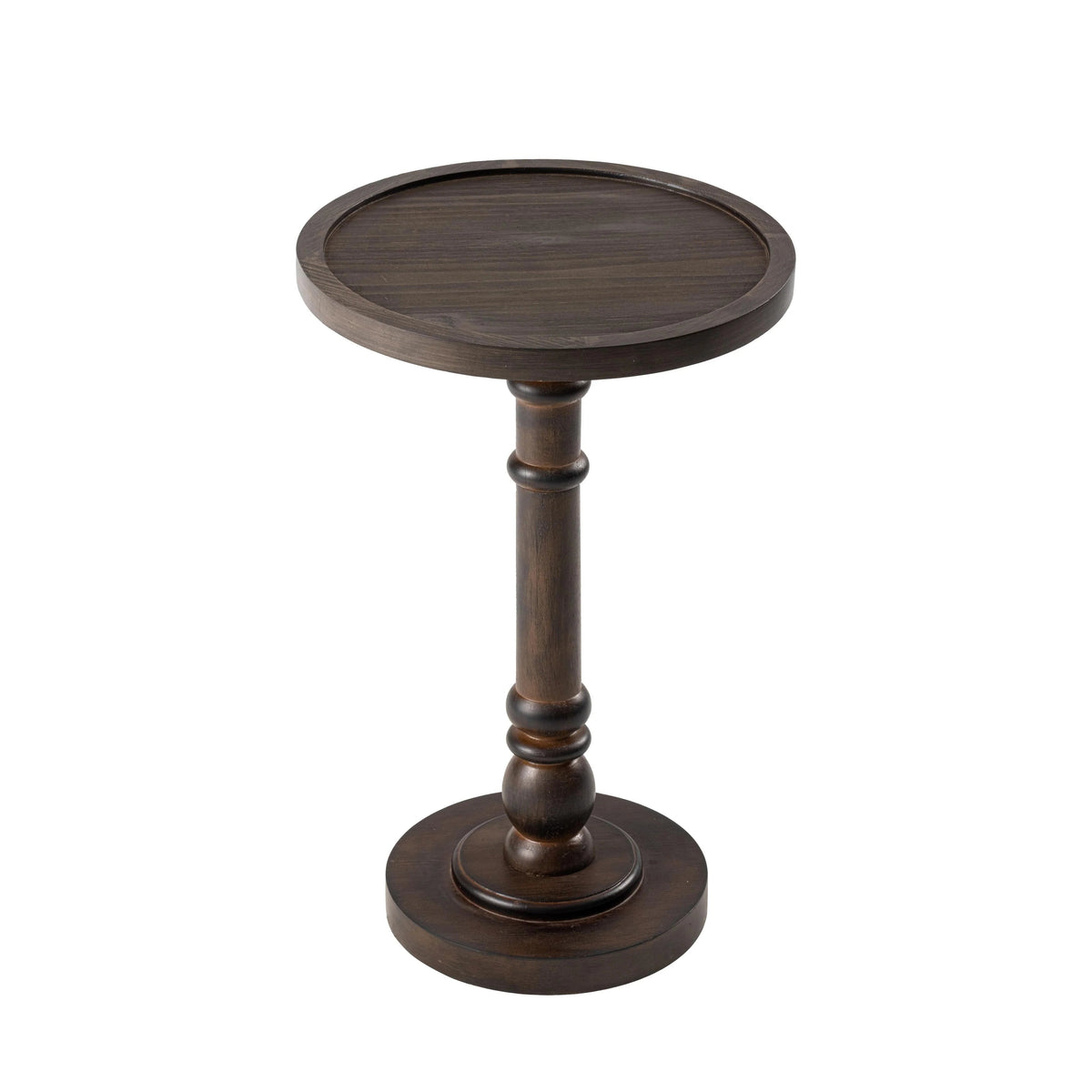 Pedestal End Table With Round Tray Top And Distressed Finish