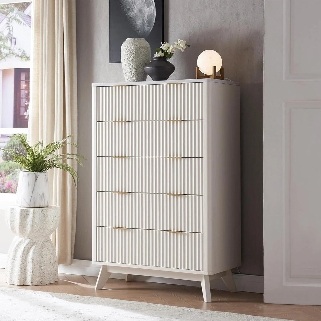 OKD 6-Drawer Dresser With Faux Marble Top, Natural Oak, 16in D x 54in W x 32in H