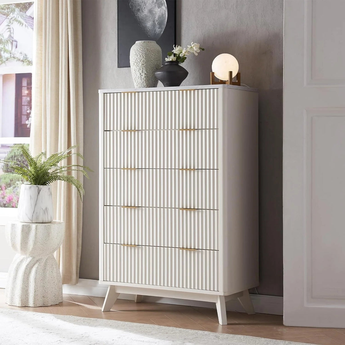 OKD 6-Drawer Dresser With Faux Marble Top, Natural Oak, 16in D x 54in W x 32in H