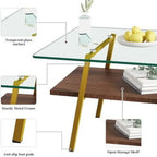 MQLIFEBOOM 2 Tier Rectangle Coffee Table With Tempered Glass Top And Wood Center Table