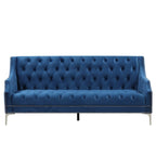 78 inch Dutch Plush Upholstered Chesterfield Sofa With Metal Legs, Button Tufted Back, Blue