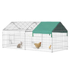 PawHut Small Animal Playpen Yard Fence With Roof, Green - 87in