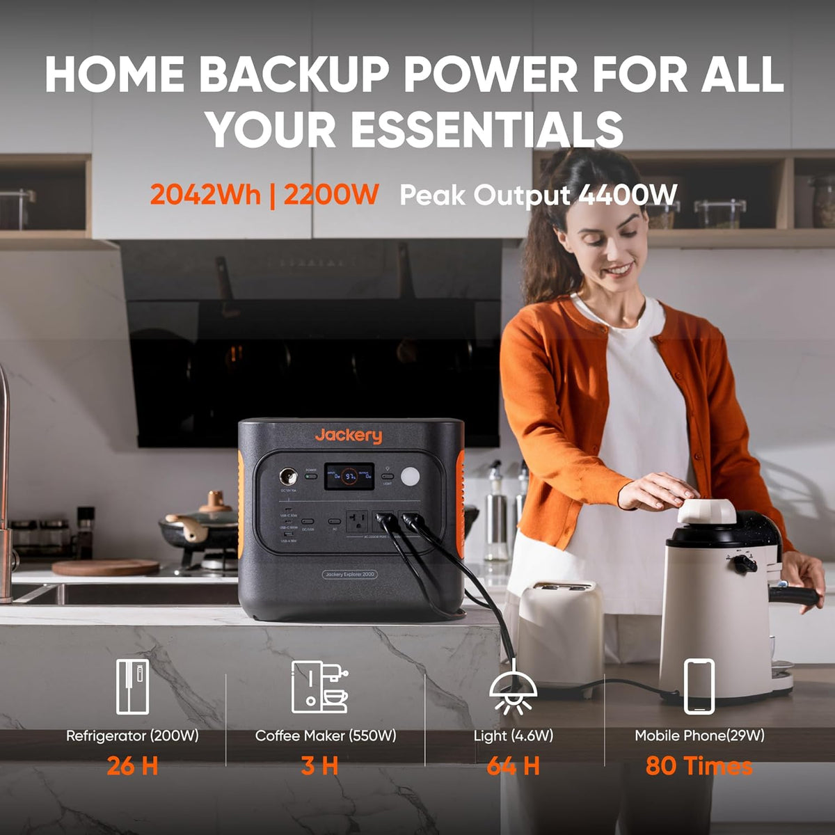 Jackery Portable Power Station 2042Wh LiFePO4 2200W USB-C PD 100W - Explorer 2000 v2