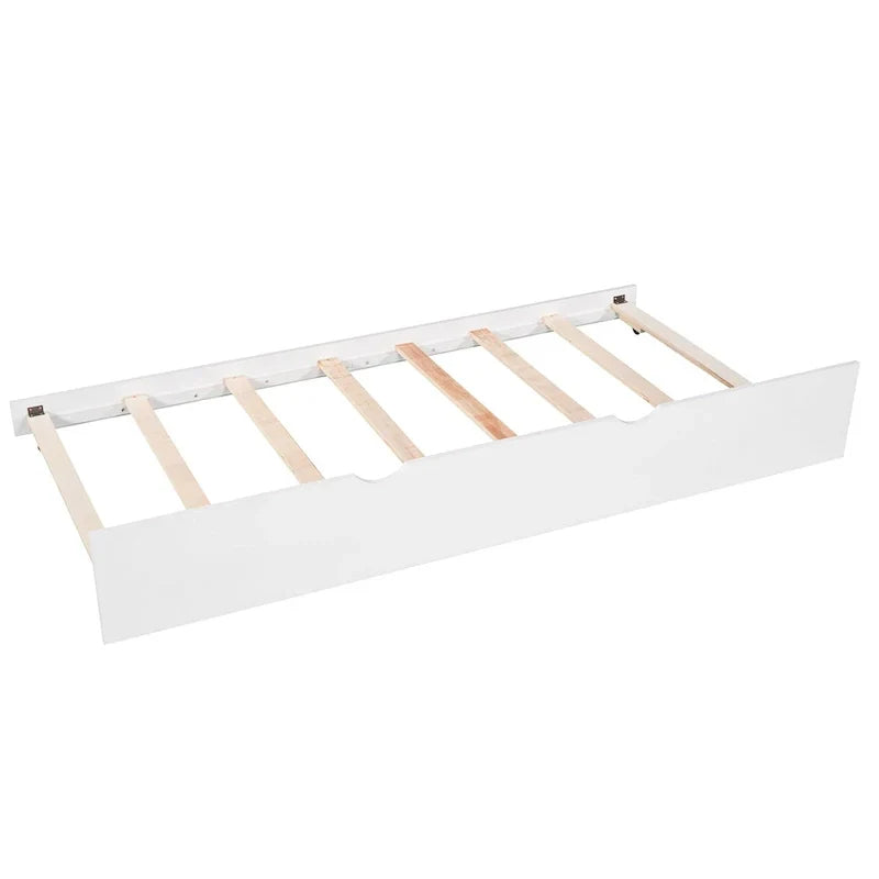 White Twin Size L-Shaped Platform Bed With Trundle And 2 Drawers