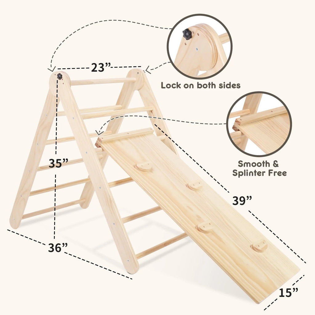 HARPPA Foldable 2-in-1 Wooden Pikler Triangle Climbing Arch With Ramp And Slide - Five Adjustable Angles