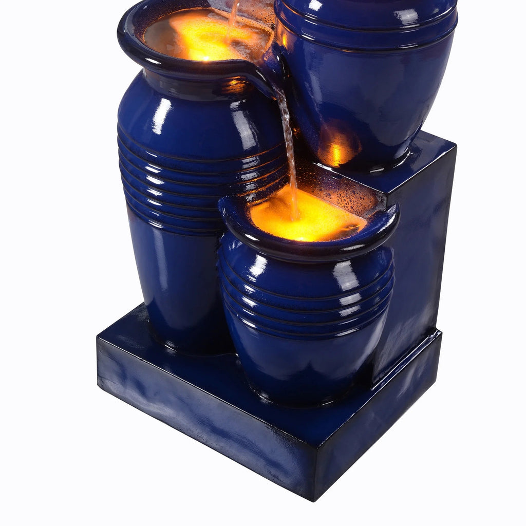 Teamson Home 28.74 in Solar 4-Tier Cascading Bowl Water Fountain With LED Lights - Navy