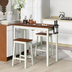 3-Piece Counter Height Bar Table Set With 2 Stools And 2 Wine Holders - Cream White & Walnut