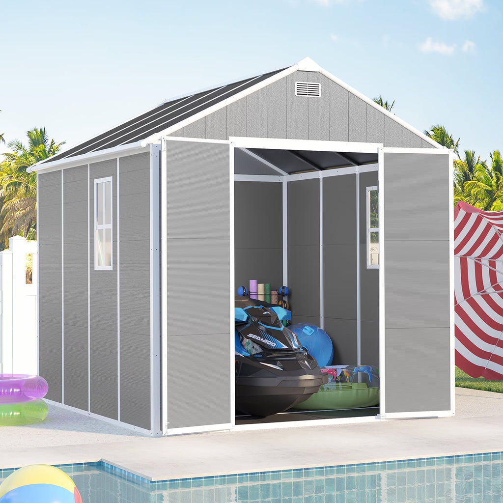 Seizeen Resin Outdoor Storage Shed With Floor, Light Gray, 82 in H