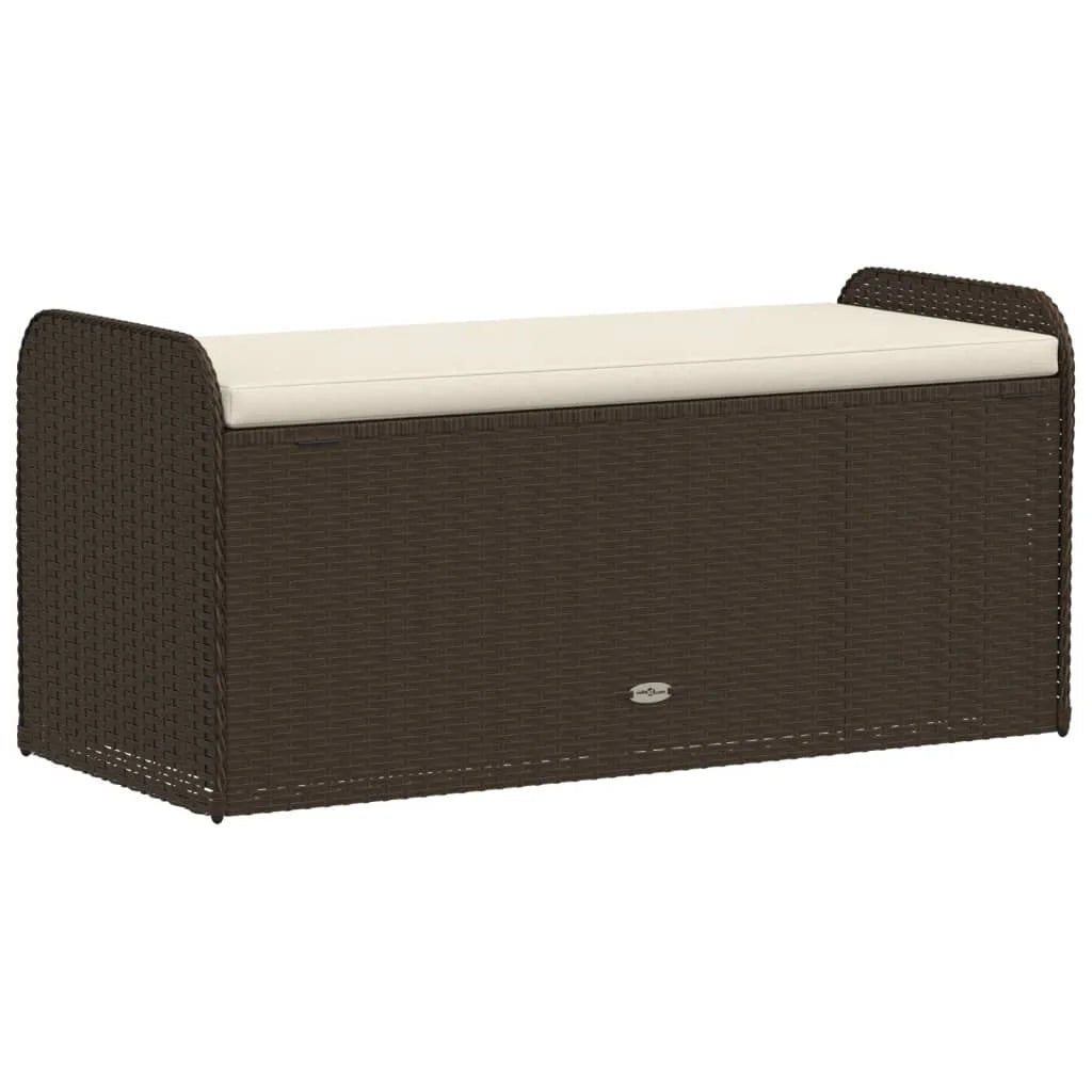 vidaXL Outdoor Poly Rattan Storage Bench With Cushion, Black, 45.3 x 20.1 x 20.5 in
