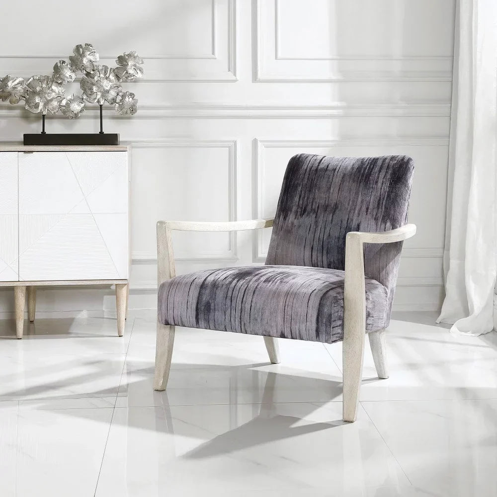 Bailey Street Home Gate House Mews 31 inch Accent Chair Charcoal/Gray/Blue Chenille/Natural Off-White Finish - 208-Bel-4361897
