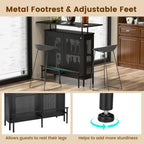 FJU 4-Tier Home Bar Cabinet With 2 Wine Storage Shelves, 6 Stemware Holders, Metal Front And Footrest, Black - 48 x 20 x 42 in