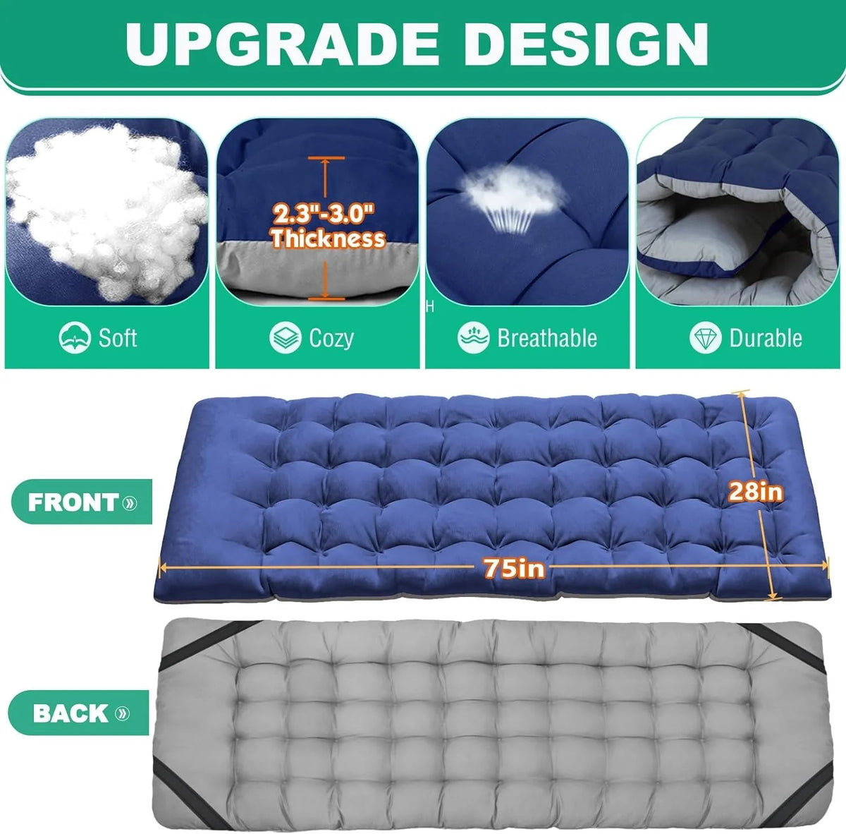 Slsy Folding Camping Cot 2 Pack, 75 x 28 x 14 in, 3.3 Inch 2-Sided Mattress - Carry Bag