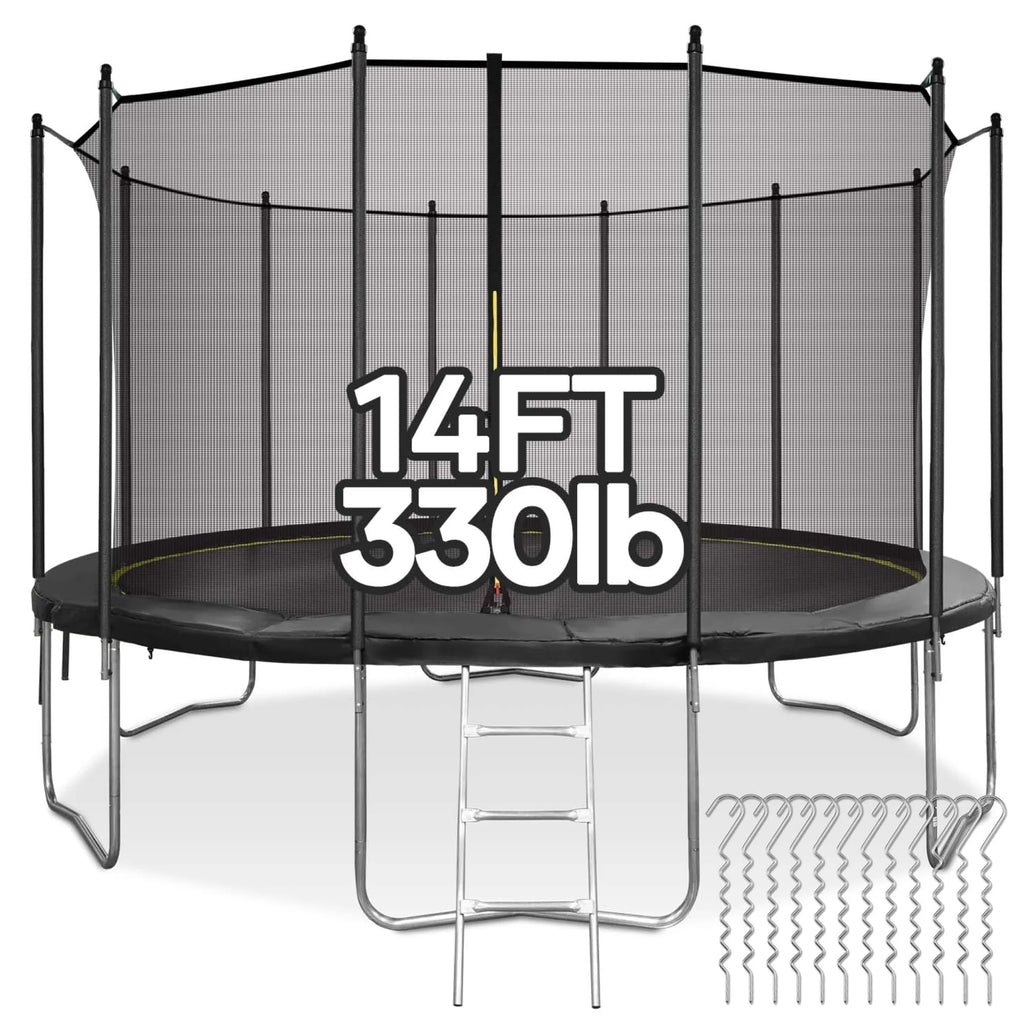 MARNUR Kids' Trampoline 8 ft With Enclosure Net, Ladder And Wind Stakes - 330 lbs Weight Capacity