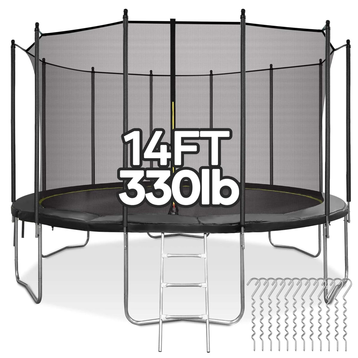MARNUR Kids' Trampoline 8 ft With Enclosure Net, Ladder And Wind Stakes - 330 lbs Weight Capacity